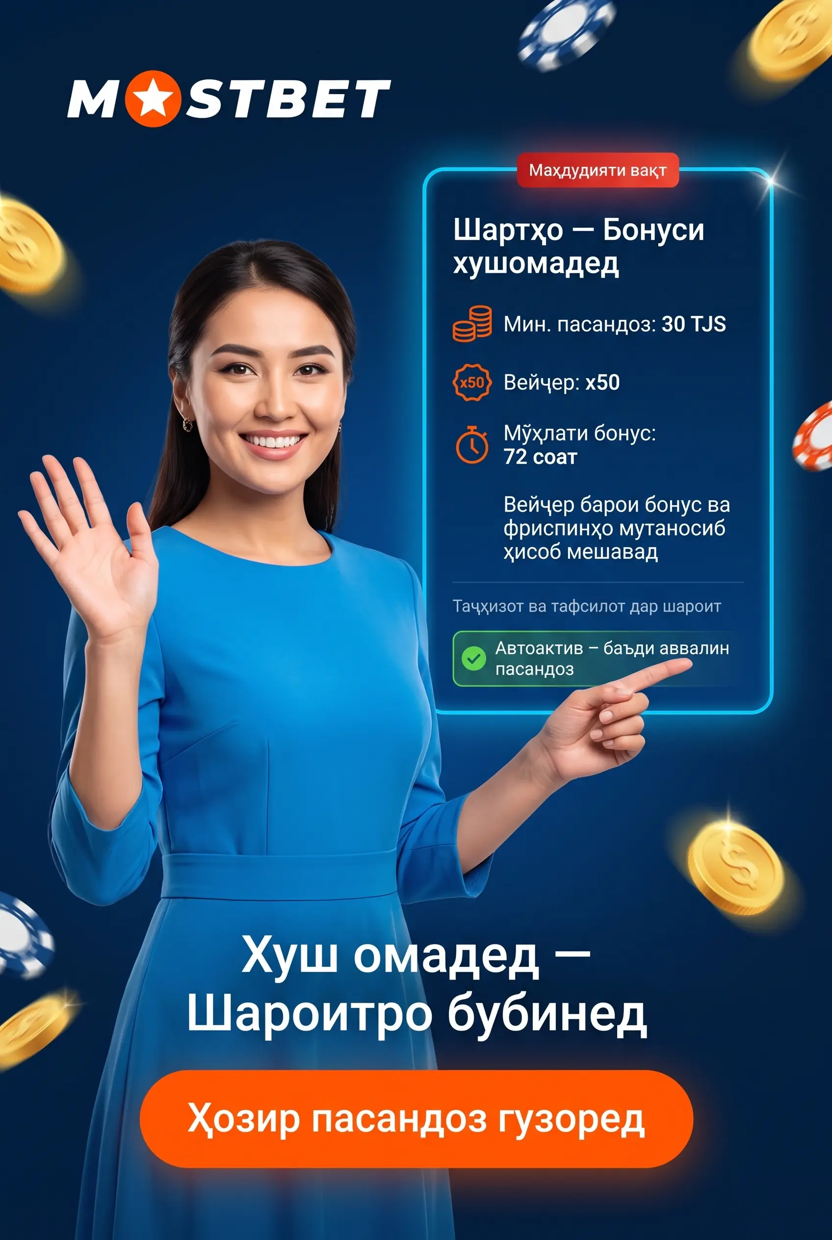 Шартҳо ва вейҷери x50 барои бонуси Mostbet