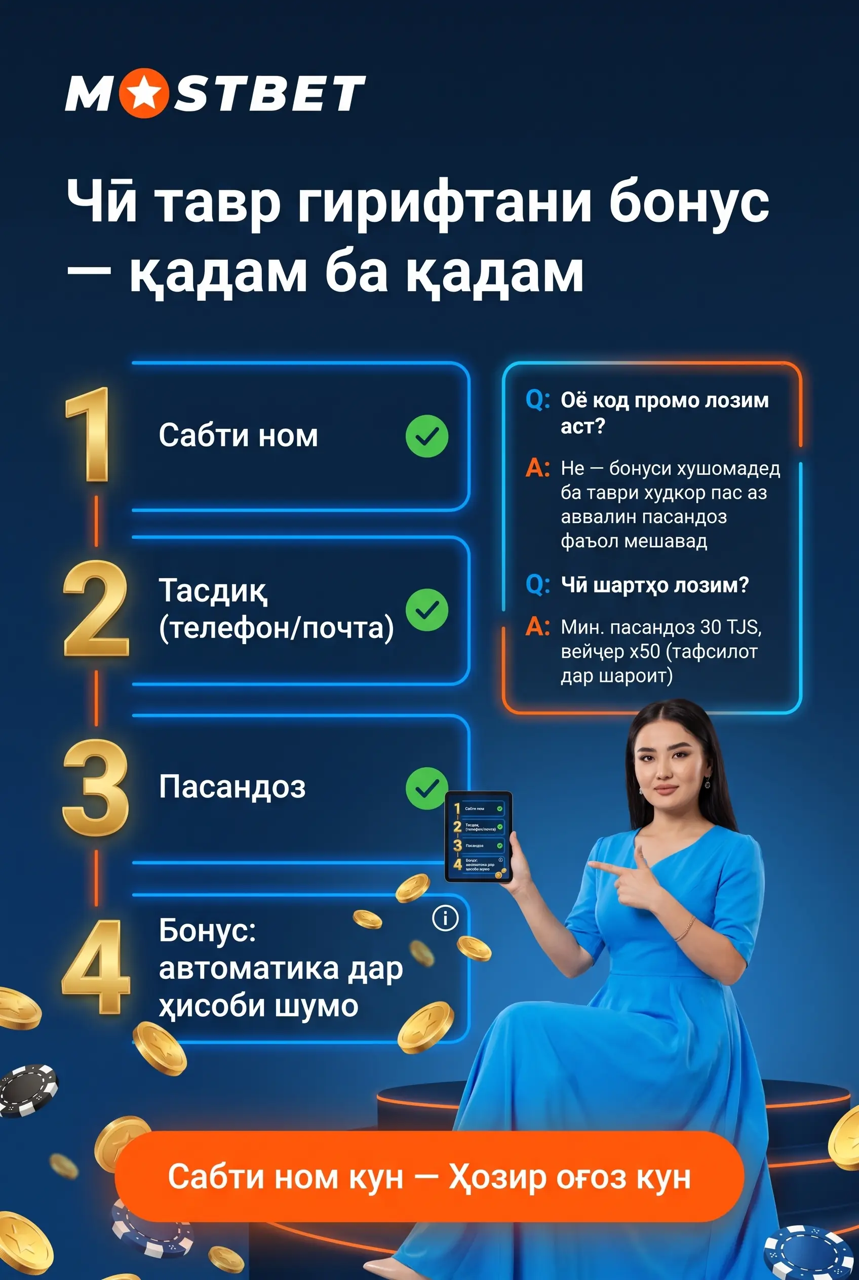 Саволҳои зуд-зуд дар бораи код промо ва бонуси Mostbet