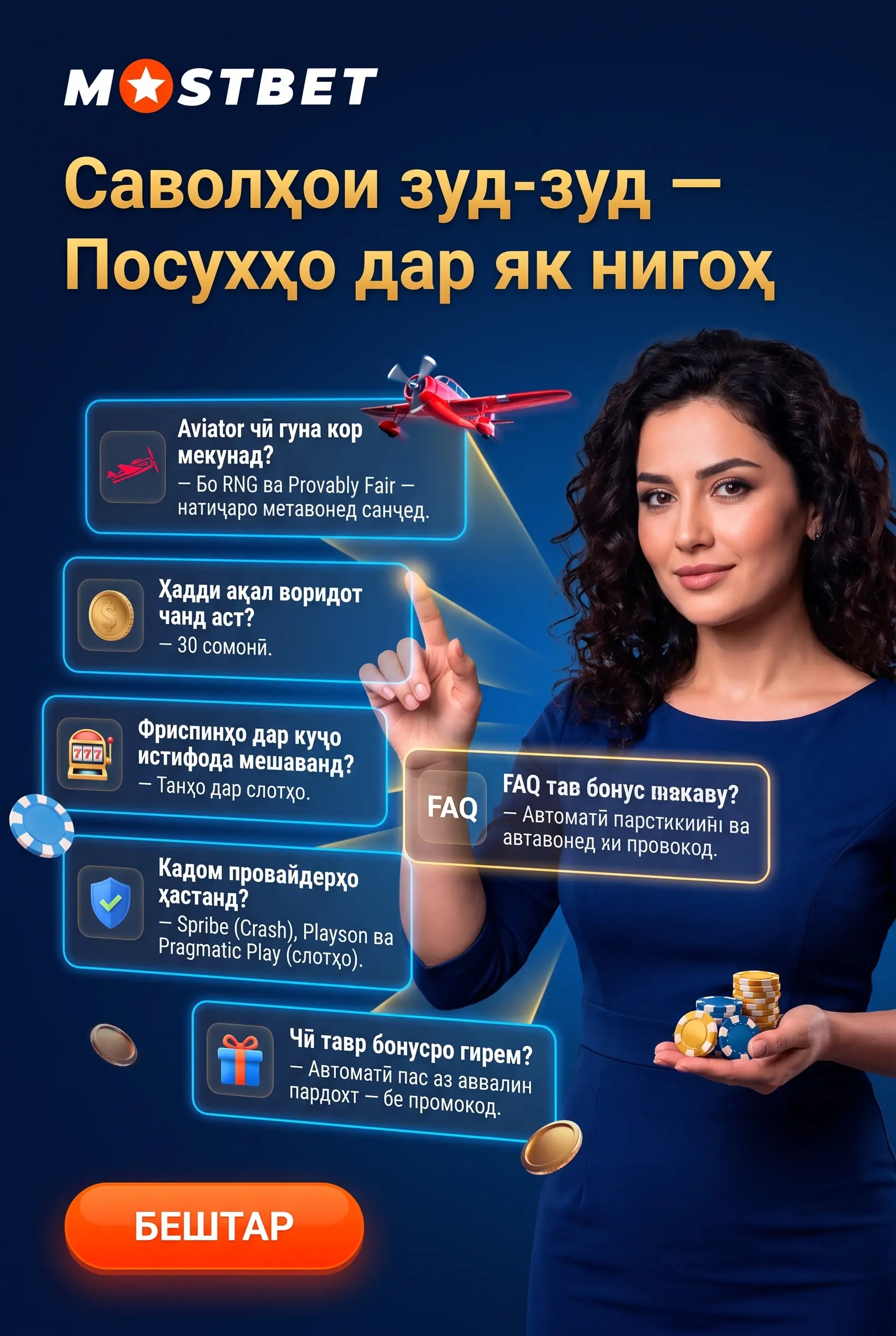 Саволҳои зуд-зуд дар бораи казинои Mostbet